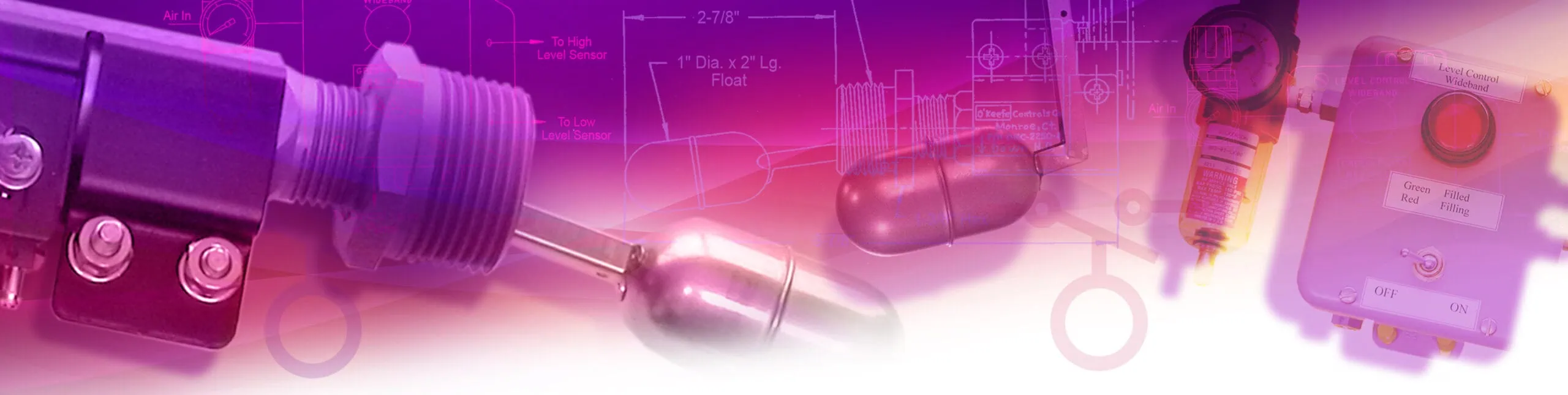 side mounting and top-mounting pneumatic float valves shown with pneumatic level control 