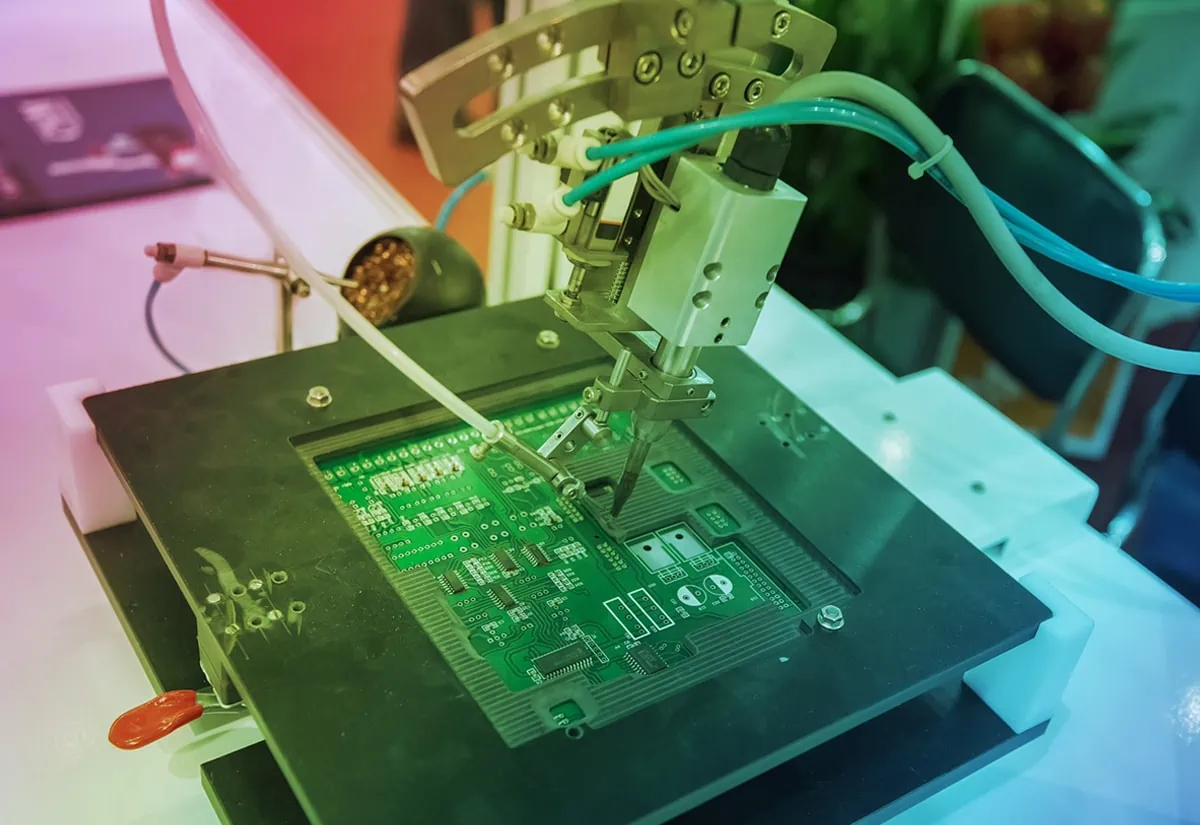 robotic hand working in circuit board produciton
